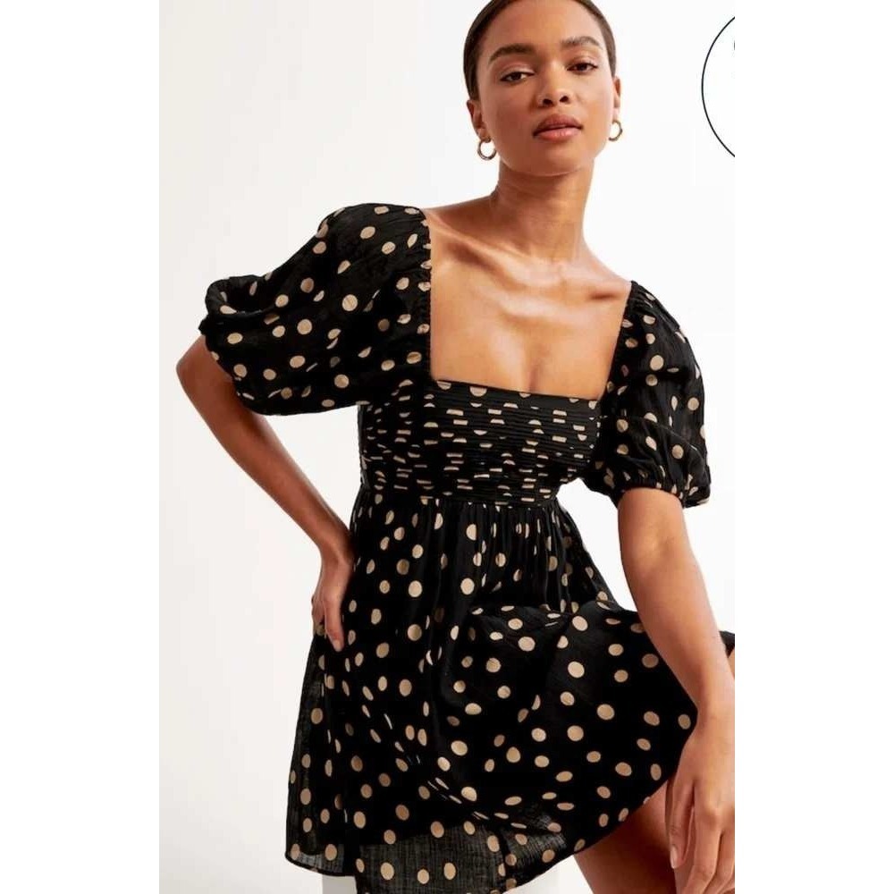 Abercrombie & Fitch women's EMERSON ruched polkadot puff sleeve mini dress Small